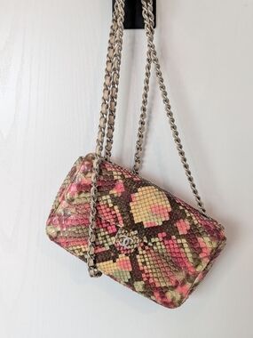Chanel Pink & Brown Python Mini Flap Convertible Strap To Belt Bag